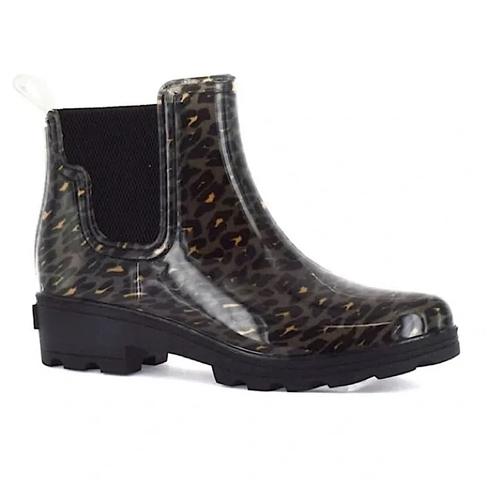NWT Kensington | Women’s black/tan leopard print Ocean + Coast rain boot, size 9